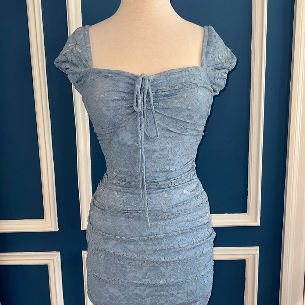Juniors' Dear Moon Light Blue Lace Ruched Dress Prom Party Dance - Size 7